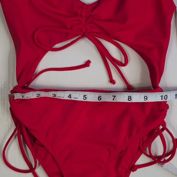 Pacsun Womens Red Monokini Swimsuit Size XXS Cutout One Piece Ruched Tie Front - Picture 9 of 10